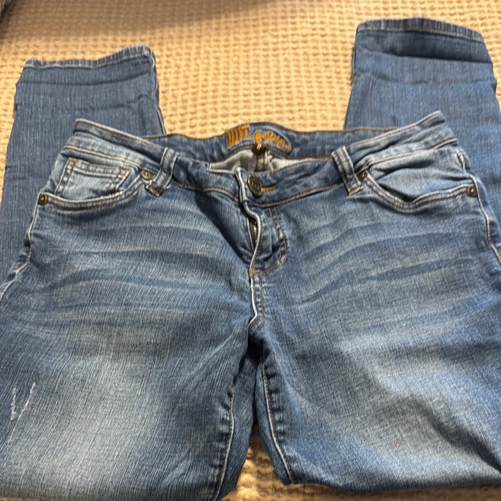 Blue Straight Leg Jeans with Classic Denim Appearance and Medium Wash